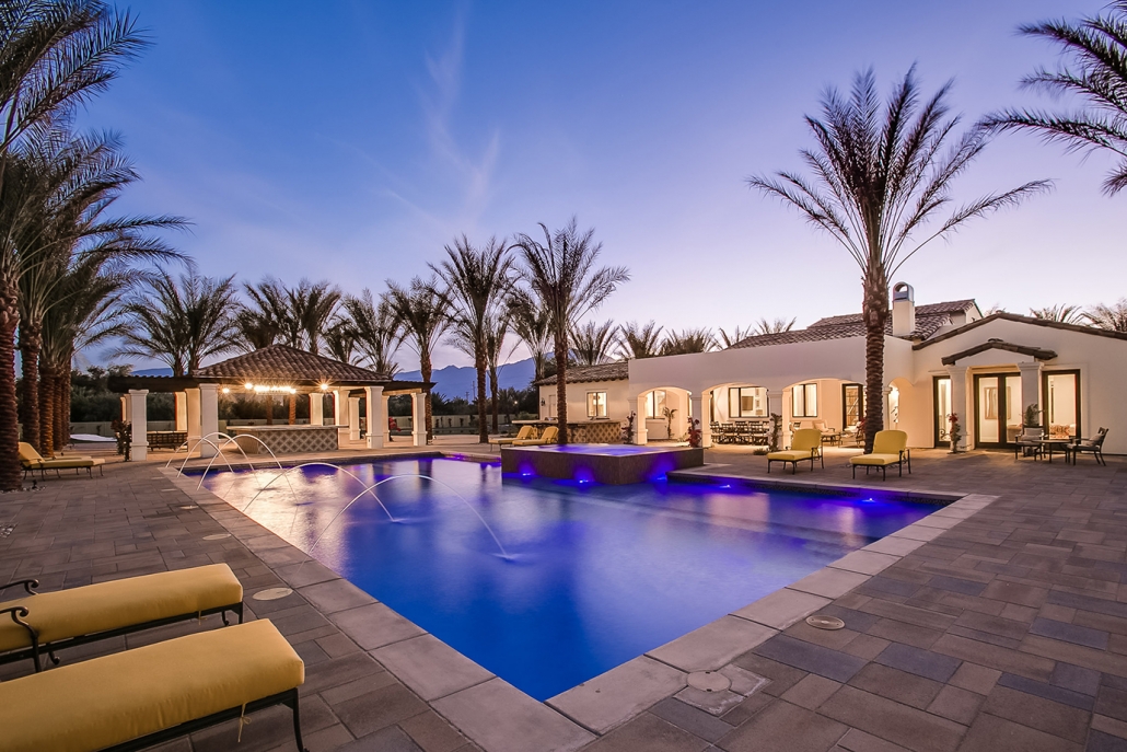 palm springs villa rental backyard pool with palm trees