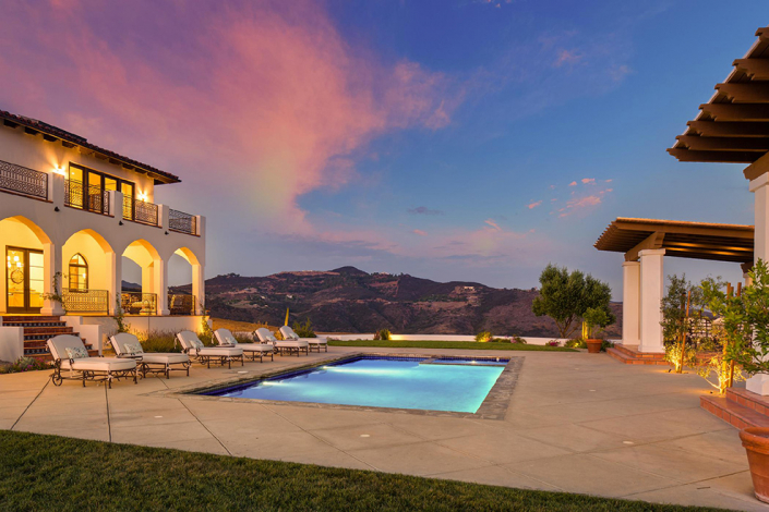 malibu villa rental pool during sunset