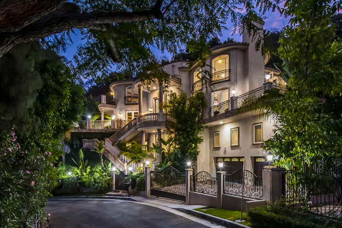 beverly hills rental front entrance at night