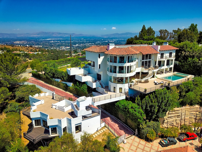 beverly hills villa rental aerial drone view