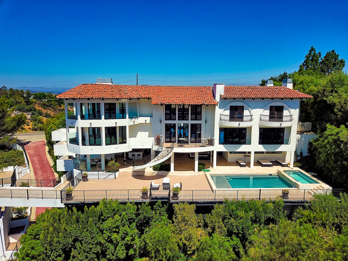 beverly hills villa rental exterior drone view