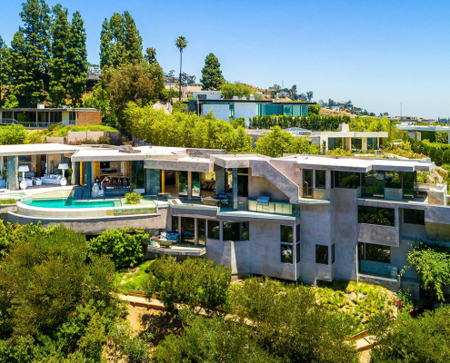 blue jay modern hollywood hills villa rental aerial exterior view