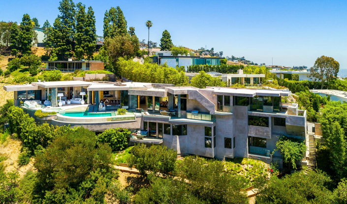 blue jay modern hollywood hills villa rental aerial exterior view