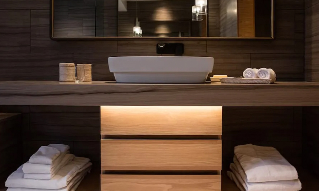 red tail two bedroom suite bathroom at the lodge at blue sky
