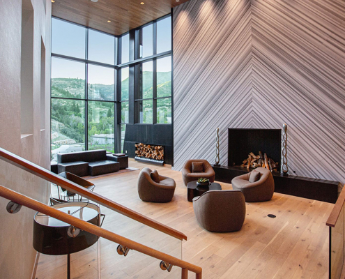 The Lodge at Blue Sky lobby fireplace
