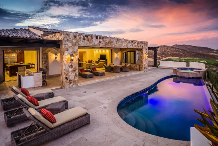 cabo villa rental pool at sunset