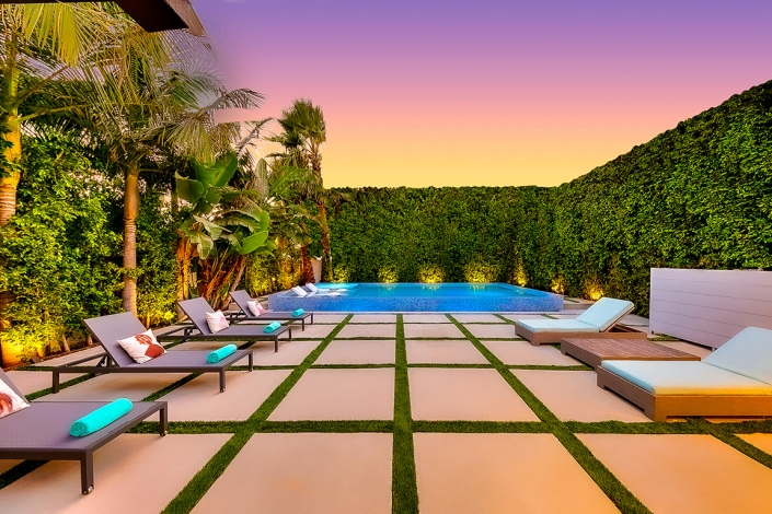 west hollywood villa rental patio at sunset