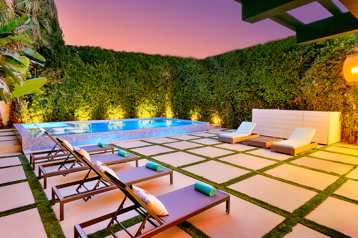 west hollywood villa rental patio with lounge chairs