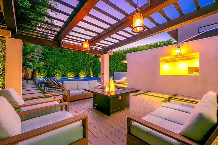 west hollywood villa rental patio with firepit