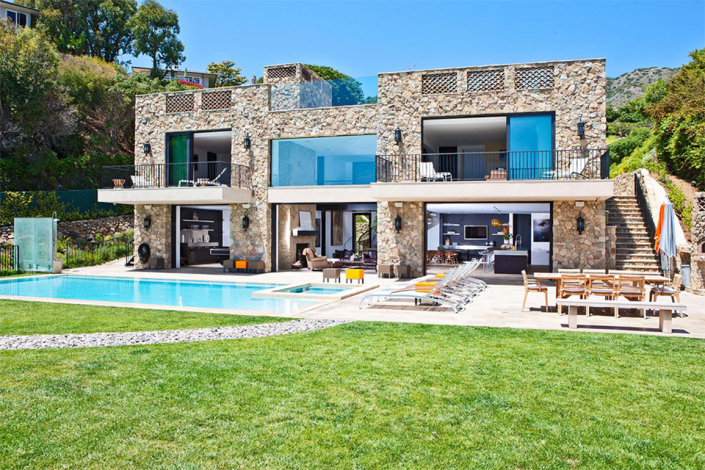 malibu stone villa backyard with pool