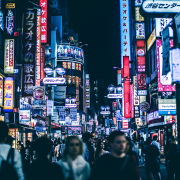 tokyo city at night with crowd
