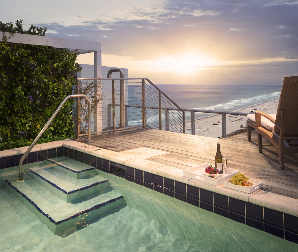 w south beach penthouse 3 balcony pool sunset