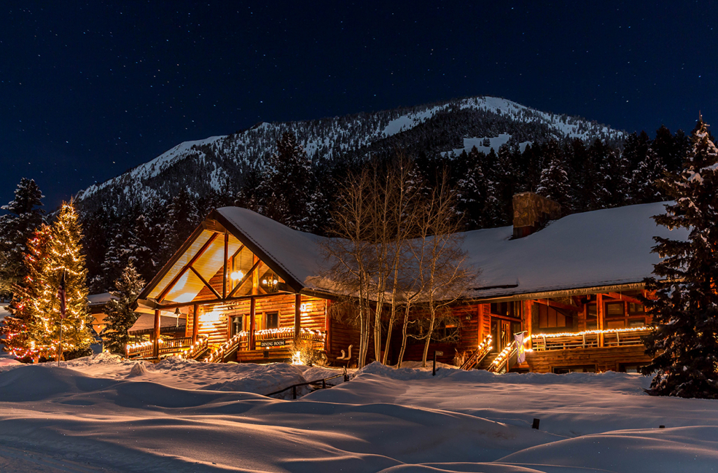 lone mountain ranch big sky montana snow at night