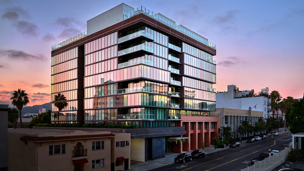 Thompson Hollywood exterior hotel at sunset