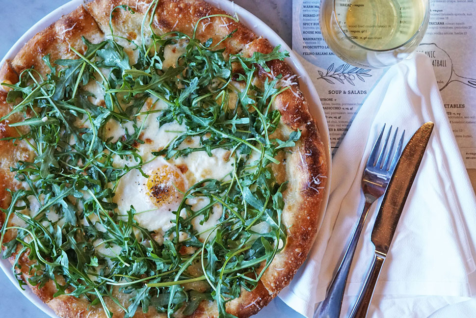 milo & olive four cheese & farm egg pizza