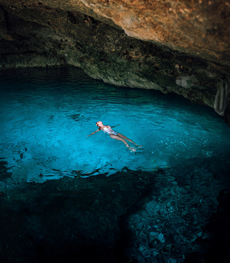 tulum playa del carmen cave girl swimming