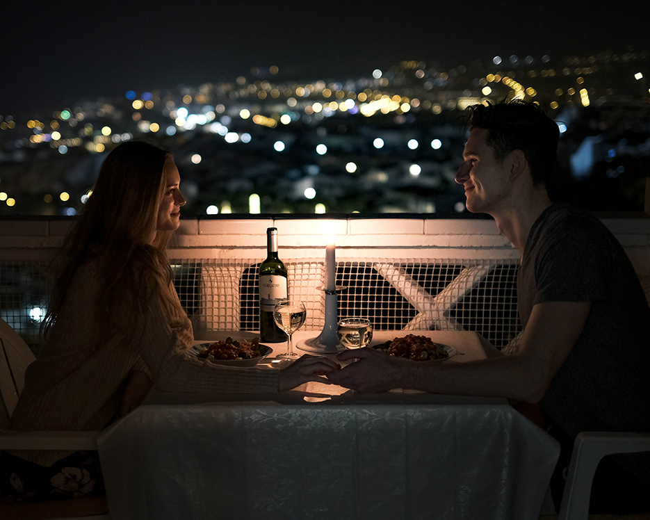 couple at romantic restaurant