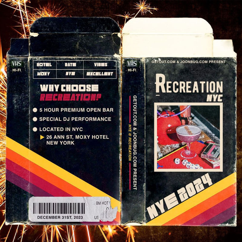 recreation at moxy nyc nye 2024 new years eve event flyer