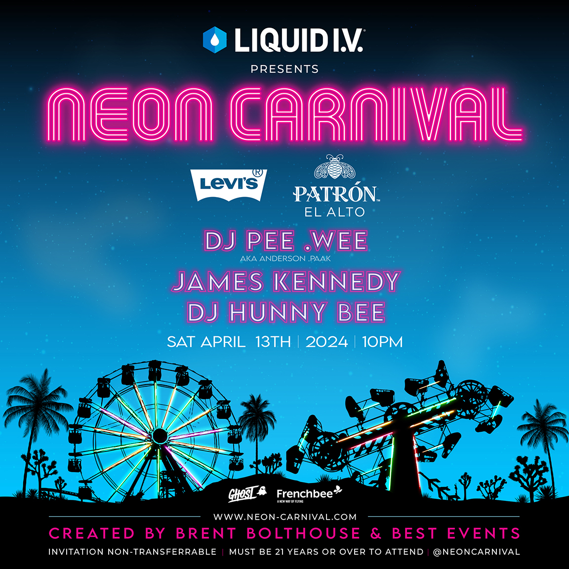 neon carnival 2024 coachella parties dj pee wee james kennedy brent bolthouse