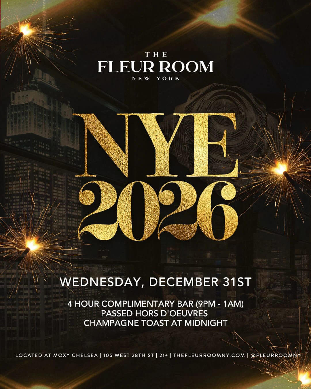 fleur room nye 2026 nyc moxy new years eve