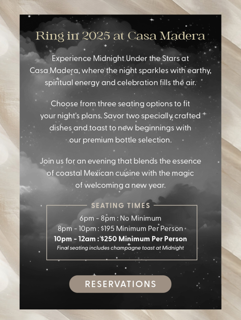 casa madera miami nye 2025 new years eve miami south beach menu
